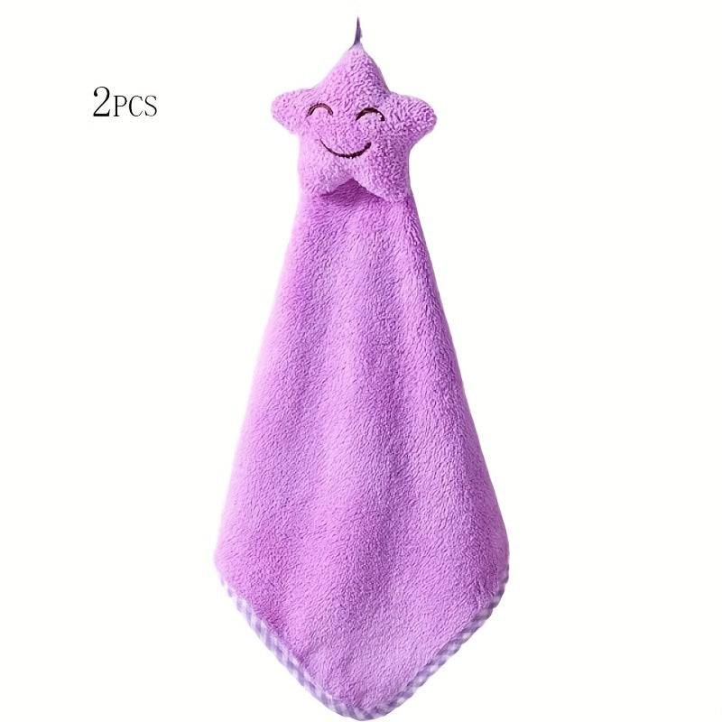 2 dona Coral Fleece Yulduz Dekor Barmoq barmoq sochiqlari Oshxona Hammom Quruq Qo‘l sochiqlari