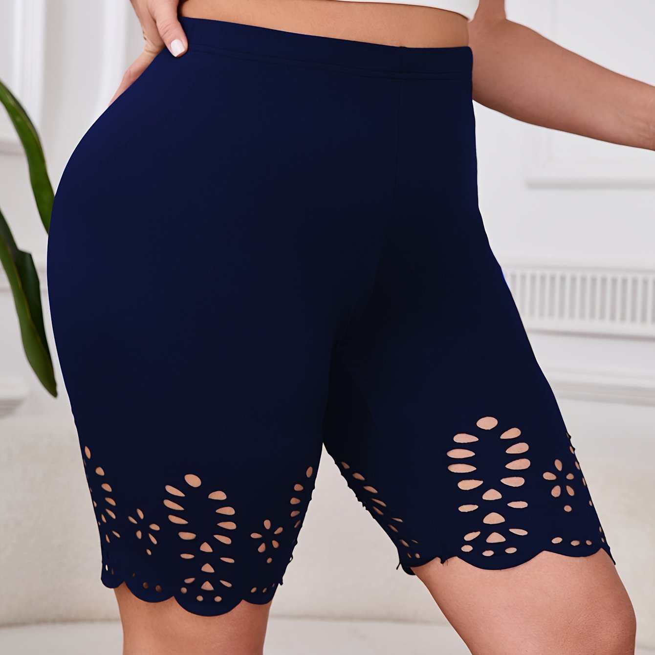 Plus Size Women's High-Waisted Breathable Stretch Shorts for Summer and Casual Wear