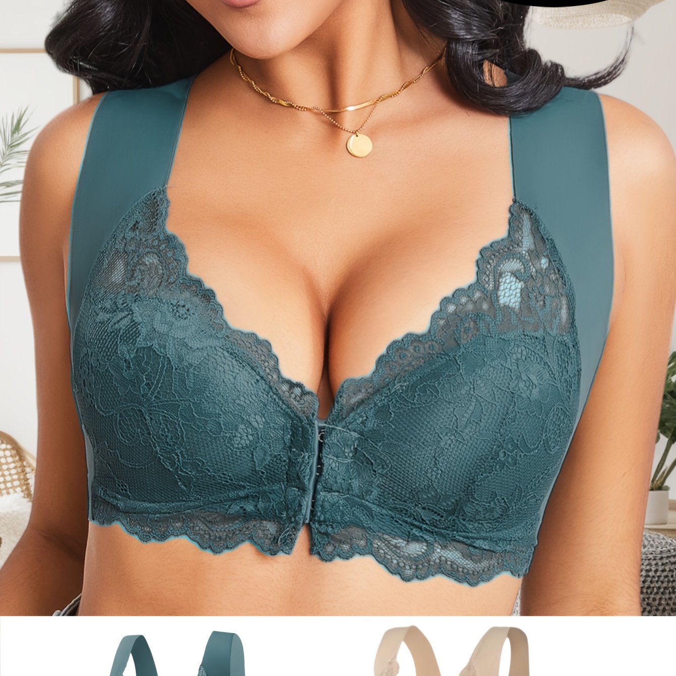 Women’s Lace-Up Front Closure Bras Plus Size Breathable Padded Underwire-Free