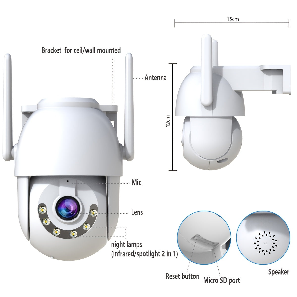 Wireless Security Camera 1080p HD Night Vision Pan Tilt Two-Way Audio Waterproof