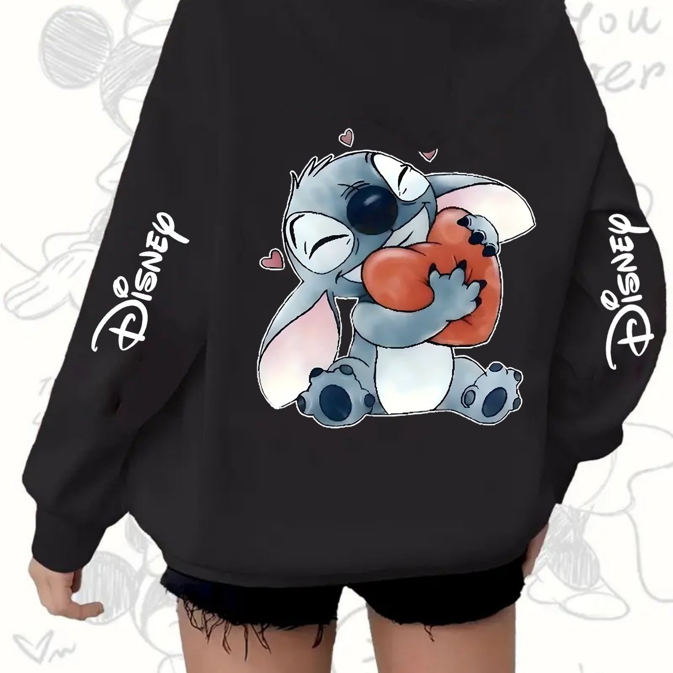 Plus Size Women’s Hoodie with Cartoon Print Heart Pockets Zip-Up Casual Jacket