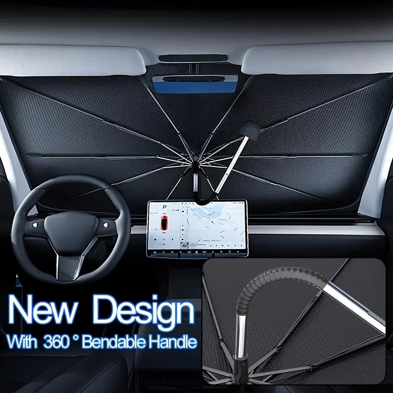 Car Sunshade Umbrella with Curved Handle Open End Sun Protection Heat Insulation