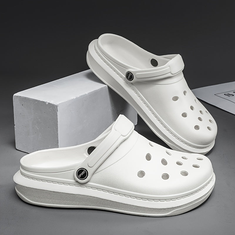 Women's Solid Color Clogs, Casual Hollow Out Garden Shoes, Slip-On Comfort