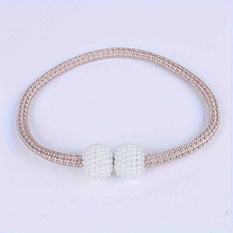 Set of 4 Magnetic Curtain Tiebacks with Faux Pearl Accents Polyester Rope Holders