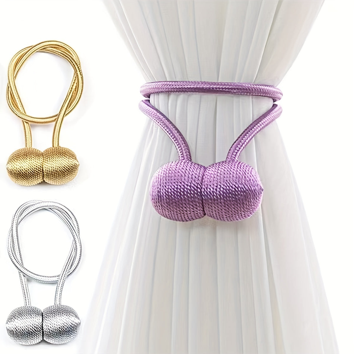 Получите 2 штуки креативных держателей для штор с магнитными пряжками для современного и простого крепления штор. Эти держатели для штор без пробивания идеально подходят для добавления стиля в вашу спальню, гостиную или любое другое место в вашем доме.