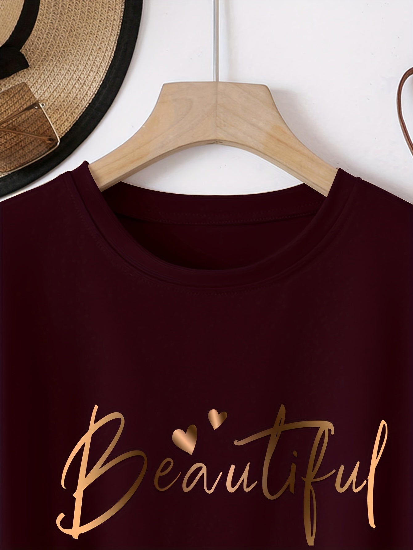 Women's Loose Fit Letter Print T-Shirt Crew Neck Short Sleeve Polyester Knit Spring Summer Autumn