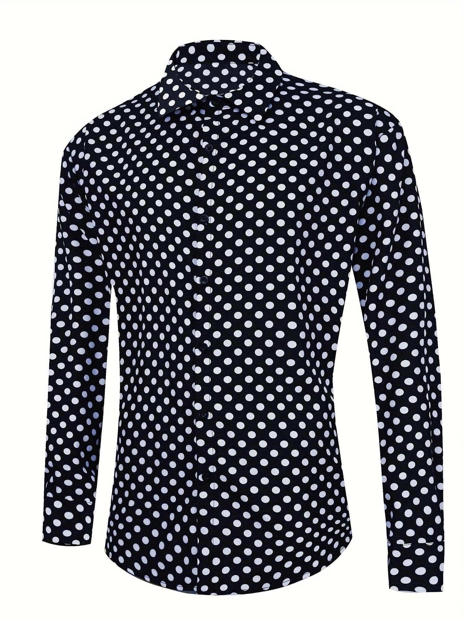 Plus Size Men's White Polka Dot Water Pattern Long Sleeve Casual Shirt