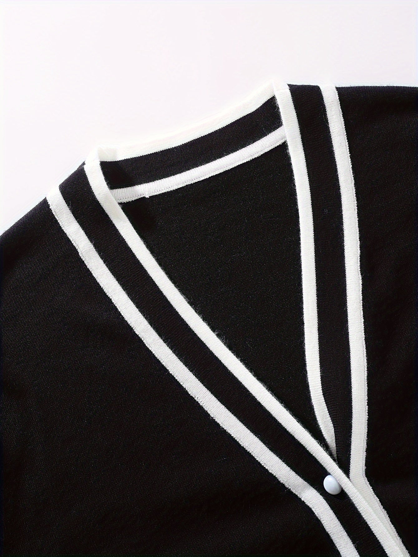 Plus Size Black White Cardigan Sweater with Pearl Buttons for Women