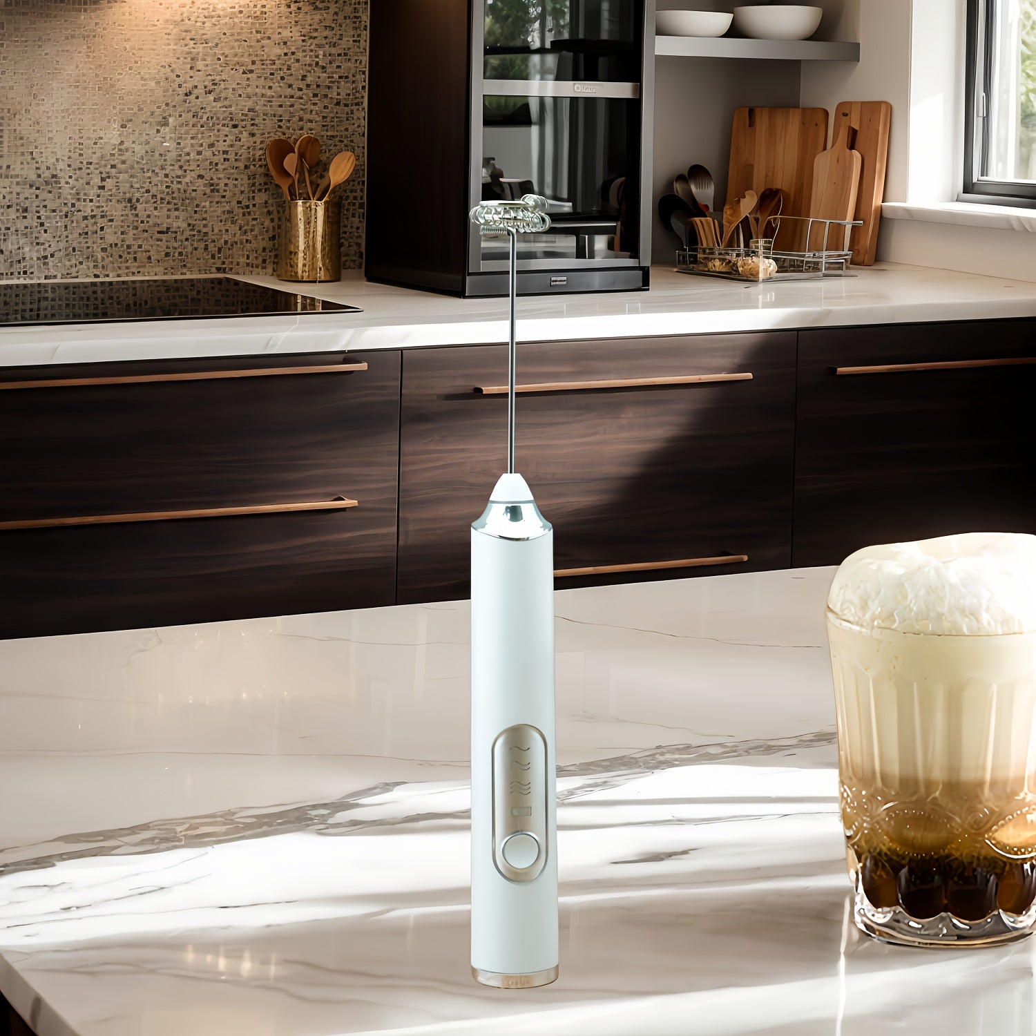 Espumador de leche inalámbrico, batidora eléctrica portátil, mini, de 3 velocidades, recargable, de acero inoxidable