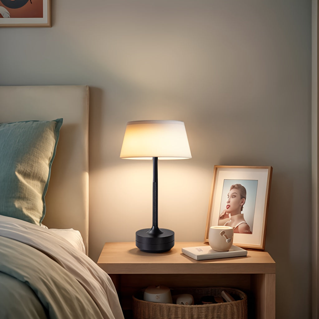 Rechargeable Metal Table Lamp with Touch Control, 3 Color Temperatures, Stepless Dimming, Removable Shade