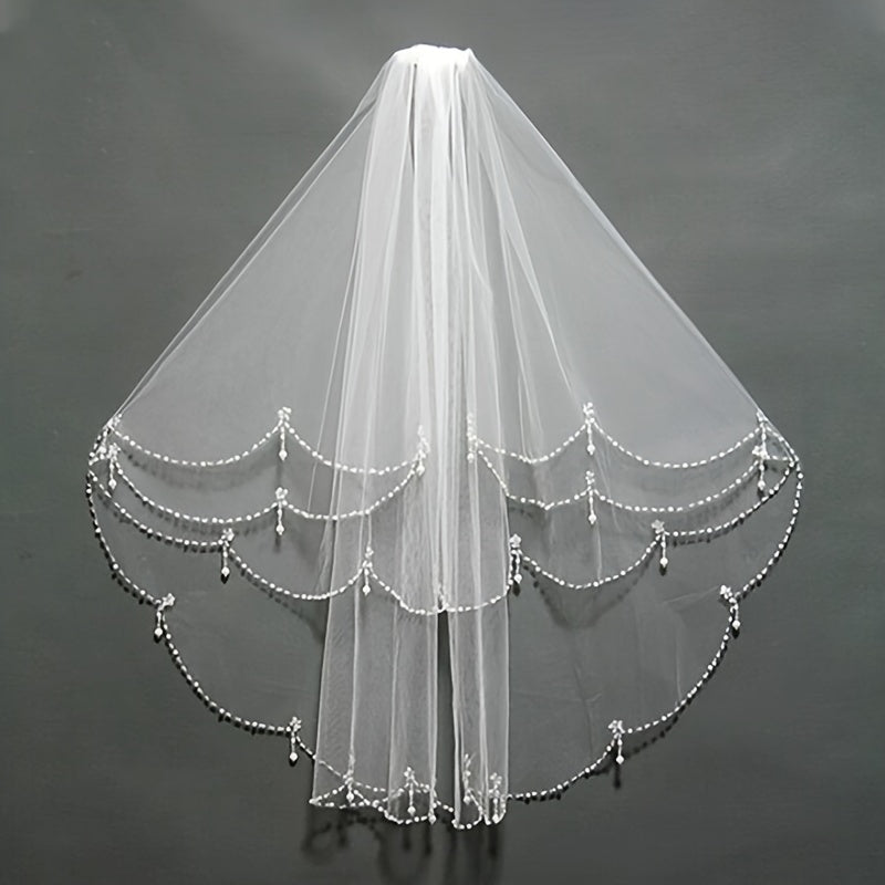 Women's Romantic Wedding Headpiece with Beaded Edge and Bridal Veil