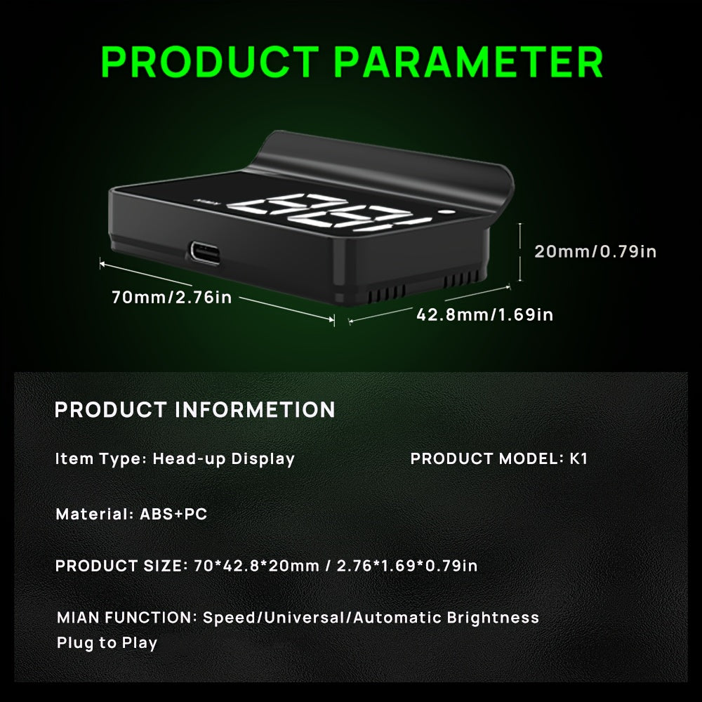 Universal Car Digital Speedometer HUD with White and Green LED Compatible with All Vehicles