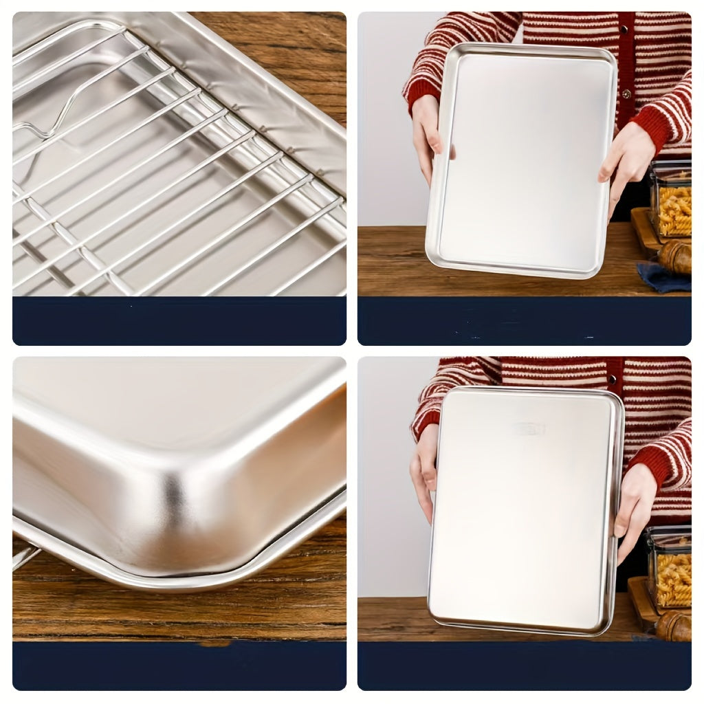 Stainless Steel Kitchen Tools Set with Baking Pan, Drain Rack, Grill Net, Oven Rack, Vegetable Tray