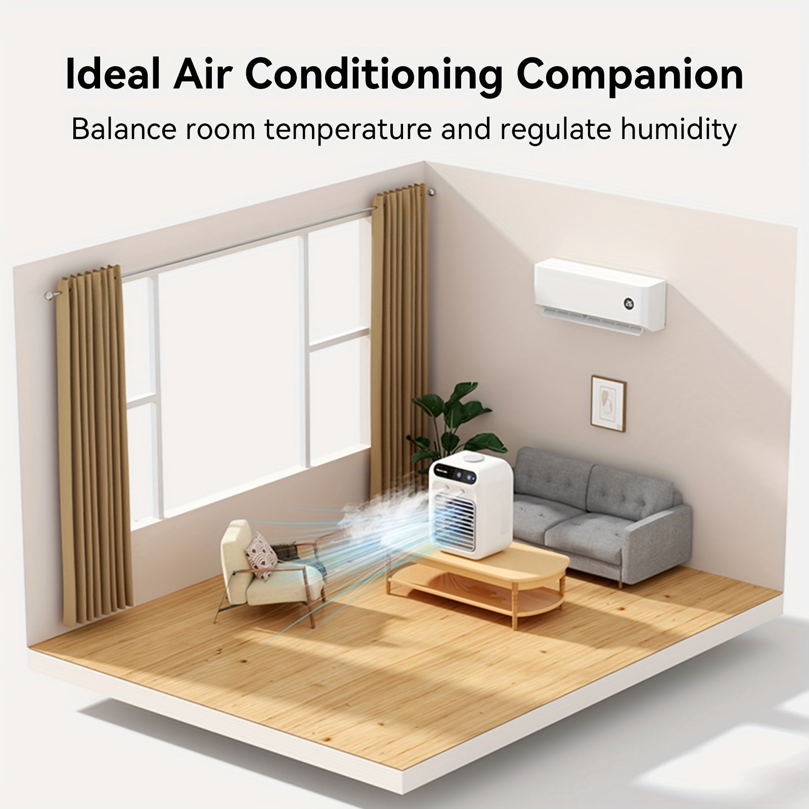 Portable desktop cooling fan with large tank capacity continuous spray low noise fast cooling USB rechargeable for bedroom office dorm outdoor camping car