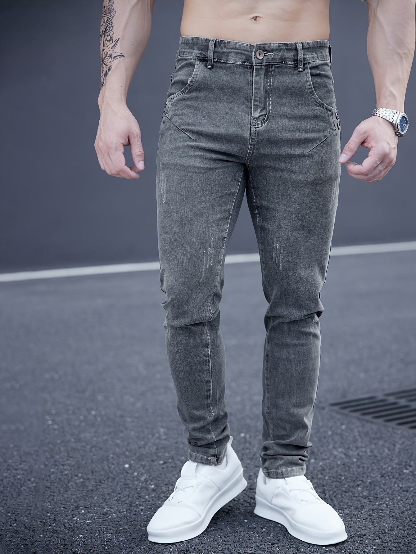 Men's Slim Fit Stretch Denim Jeans Casual Straight Leg Washed Look All-Season