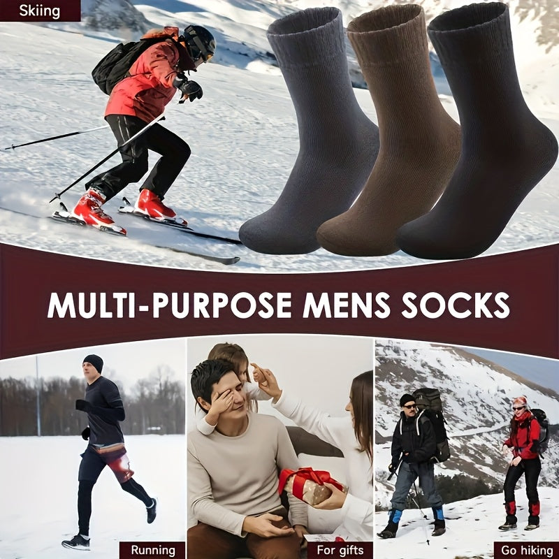 Men's Winter Crew Socks 3 Pairs Thick Wool Blend for Hiking Boots