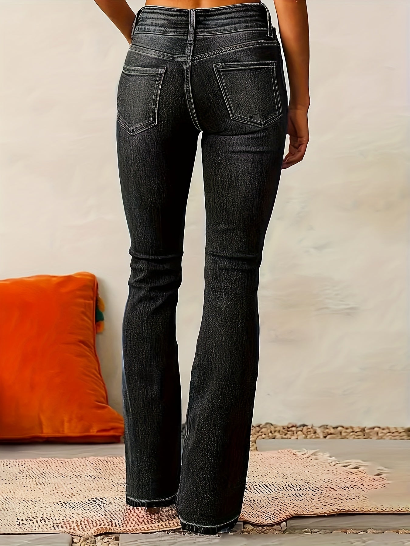 Women's Plus Size Flared Leg Jeans High Rise Mid Stretch Casual Bootcut
