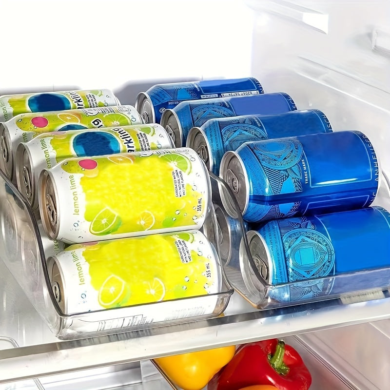 Plastic Refrigerator Organizer Bins with Soda Can Dispenser and Beverage Holder