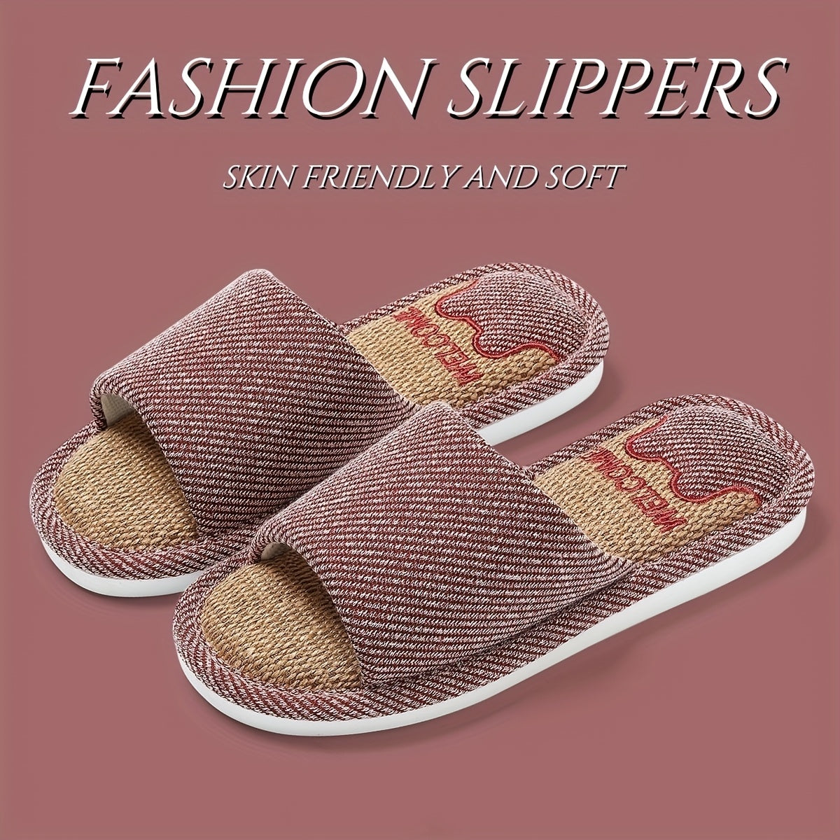 Unisex Linen Slip-On Slippers Breathable Non-Slip Indoor House Shoes