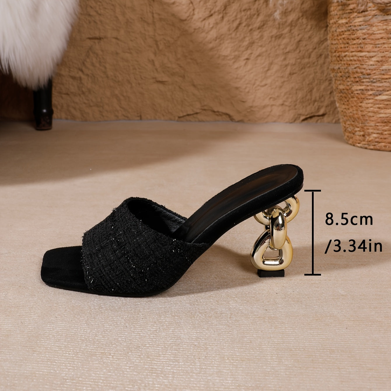 Women's Summer High Heeled Mules with 8-Shaped Block Heels Square Toe Slip-On Party Shoes
