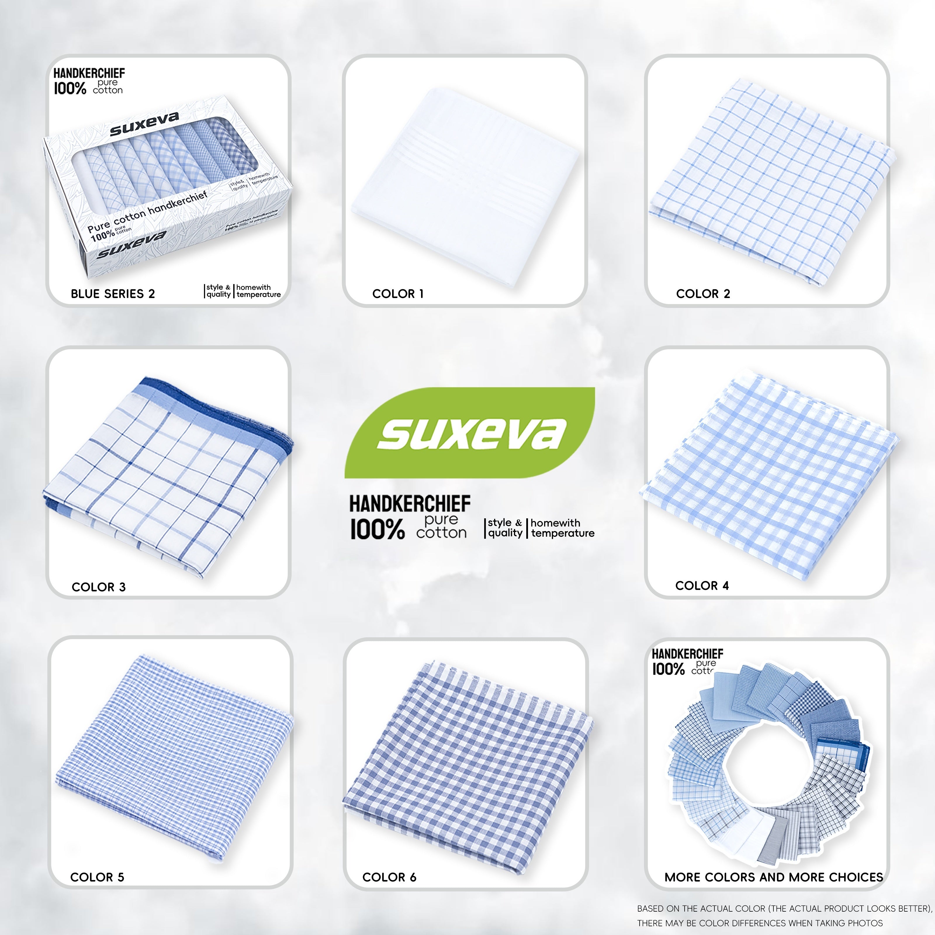 12-Pack Men's Cotton Handkerchiefs Blue and White Checkered Classic Style