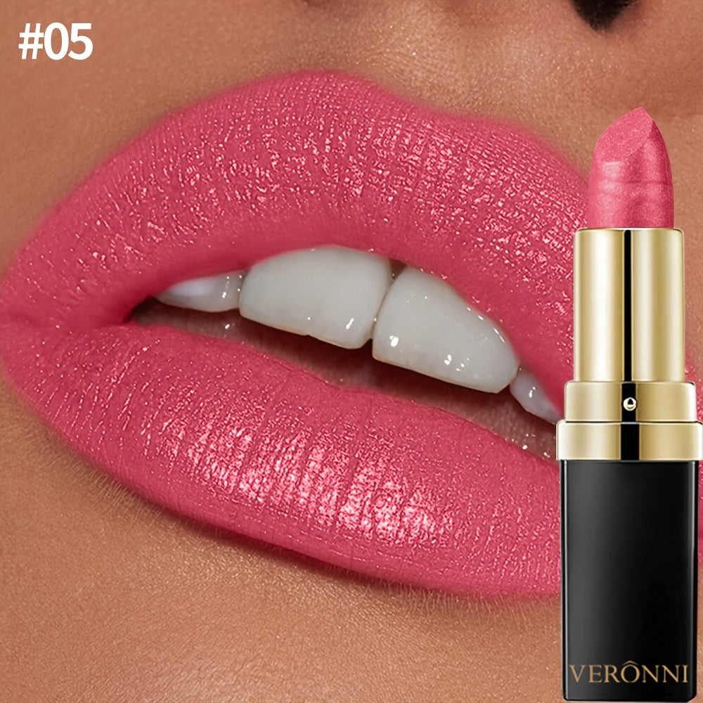 Women Waterproof Lipstick with Hydrating Shine and Metallic Finish