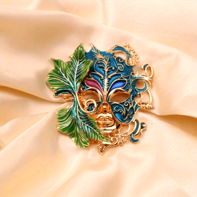 Enamel Mask Brooch with Crystals Medieval Style for Parties and Events