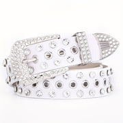 Hollow Out Rhinestone Belt for Women and Men Sparkling PU Leather Cowboy Waist Belt