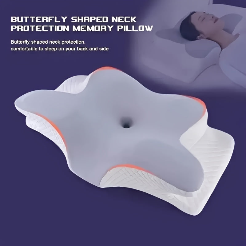 Memory Foam Butterfly Pillow for Neck Support Back Side Sleepers Ergonomic Cervical Spine