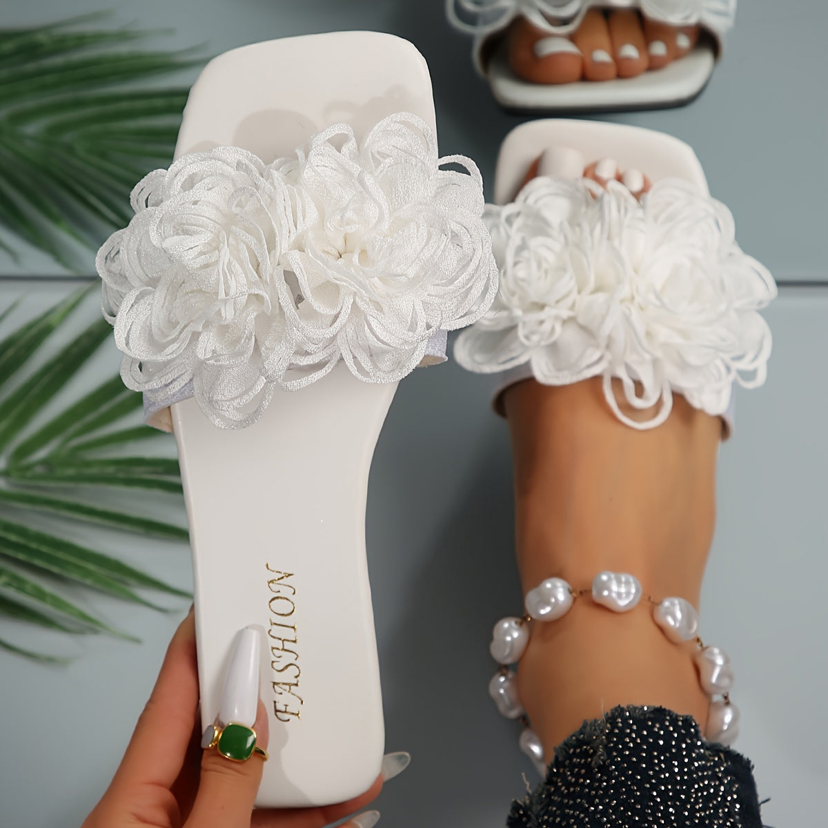 Women's Flowers Decor Slides Summer Open Toe Beach Casual Shoes