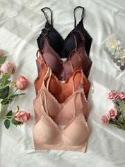 5-Pack Seamless Nude Bralette Set for Women Breathable Knit Fabric Removable Pads Medium Support