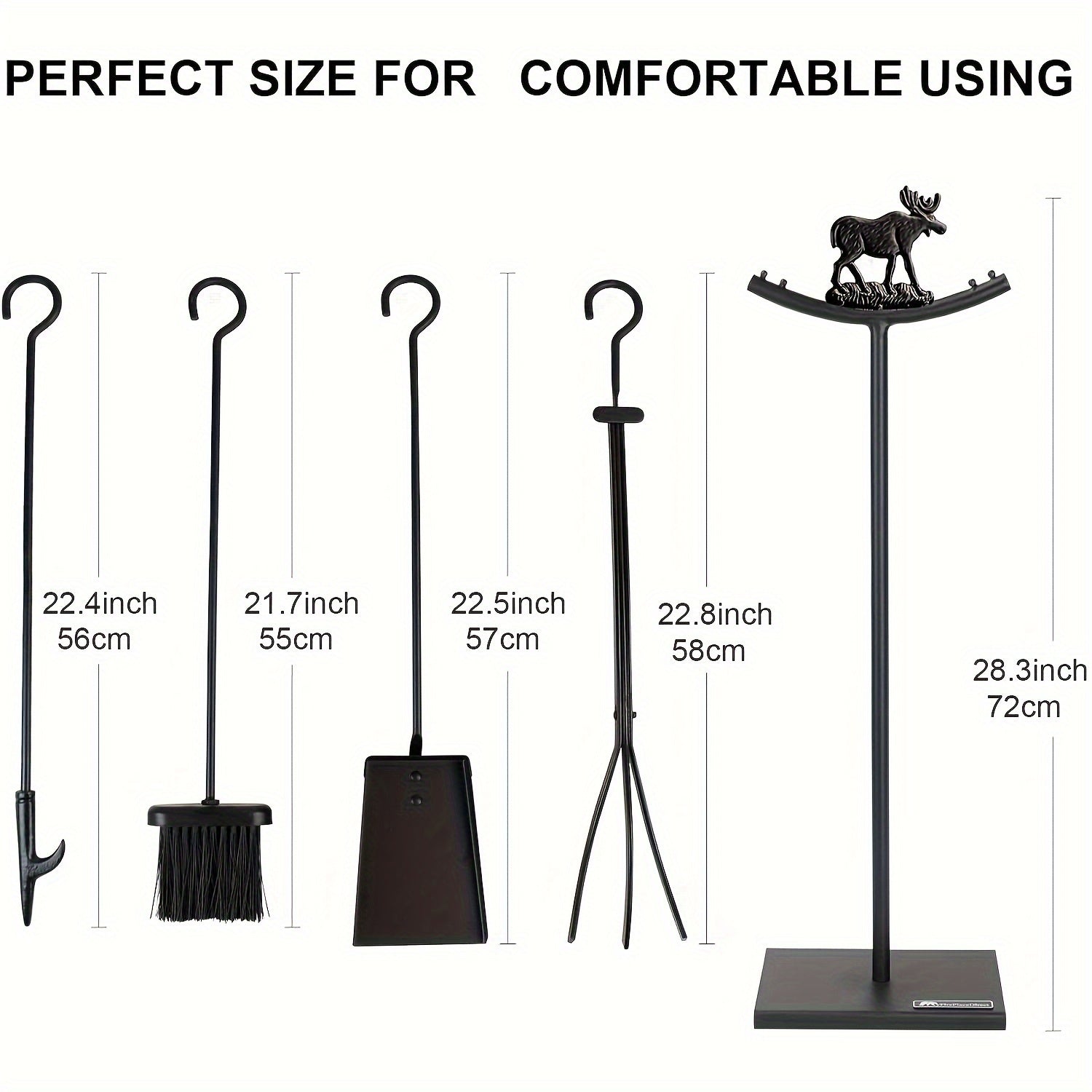 5-Piece Fireplace Tool Set with Brush Poker Shovel and Firewood Rack Indoor Outdoor