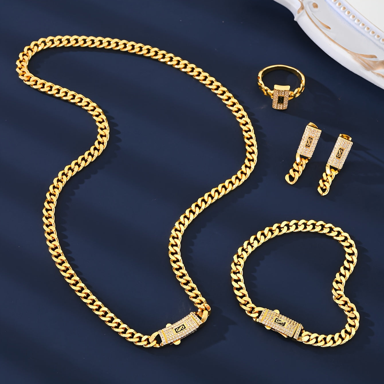 Set of 5 Zirconia Jewelry Pieces for Women Earrings Necklace Ring Bracelet Wedding Party Gift