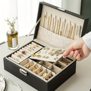 Leather Jewelry Box with Key Lock for Necklaces Earrings and Watches