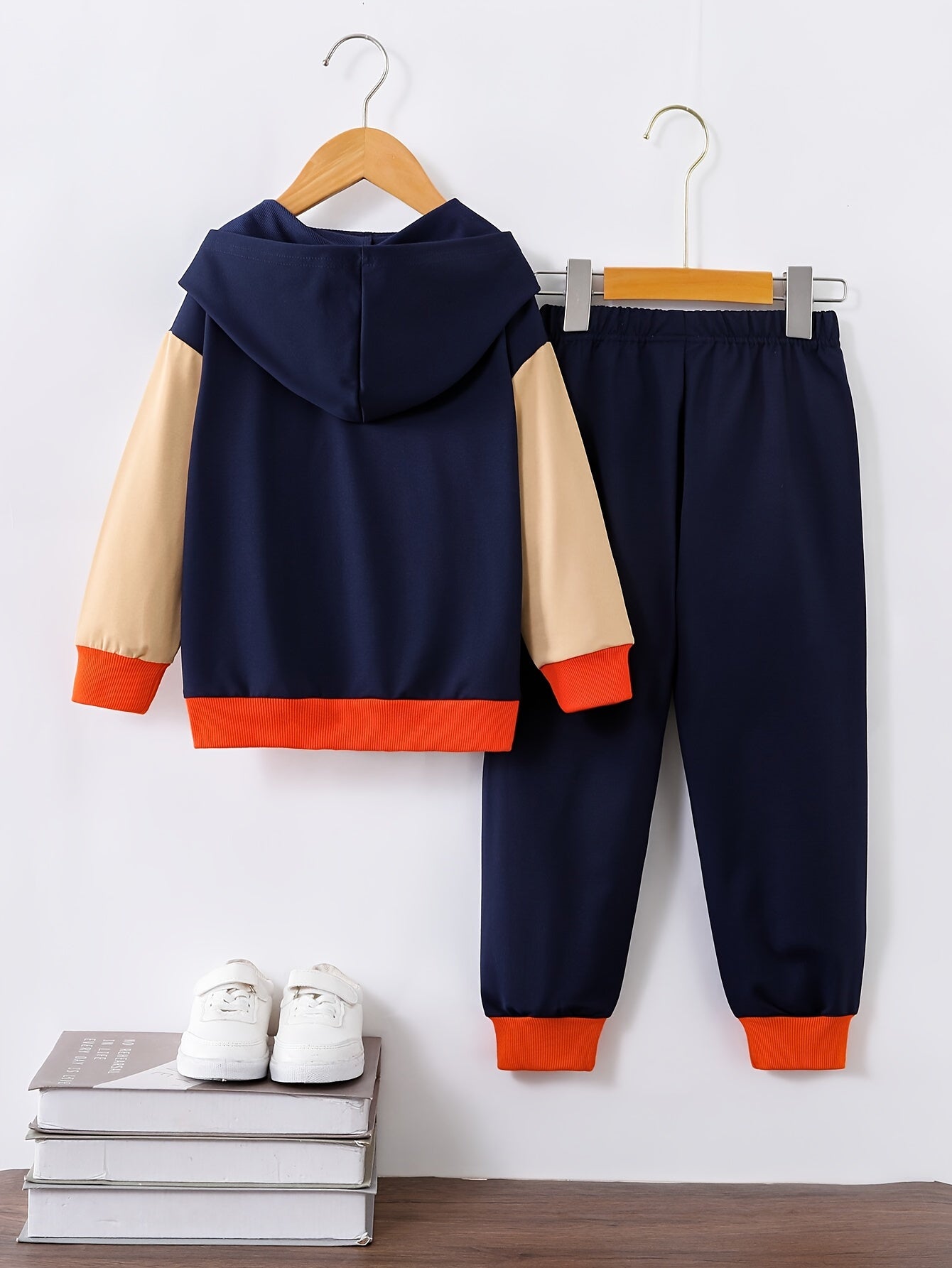 Boys Kids Hooded Baseball Jacket and Joggers Set Fall Winter Casual Street Style