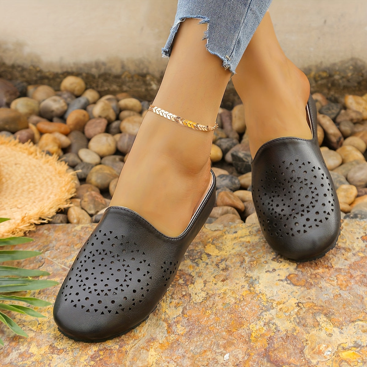 Women's Casual Solid Color Slip-On Loafers with Rubber Sole and Mid Heel