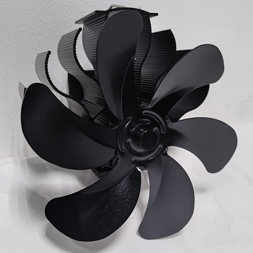 Polished Aluminum 6-Blade Stove Fan Heat Powered Fireplace Ventilation