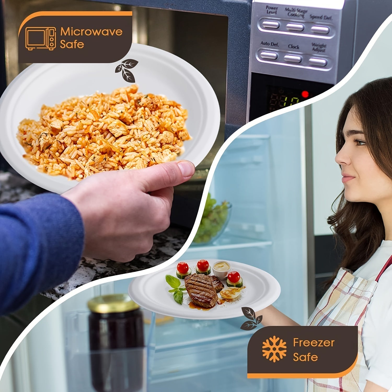 Set of 100 Heavy Duty Sugarcane Fiber Disposable Paper Plates for Parties