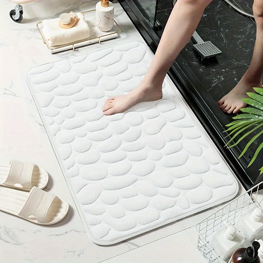 Memory Foam Bath Mat with Ultra-Absorbent Knit Fabric Non-Slip Stone Embossed Design