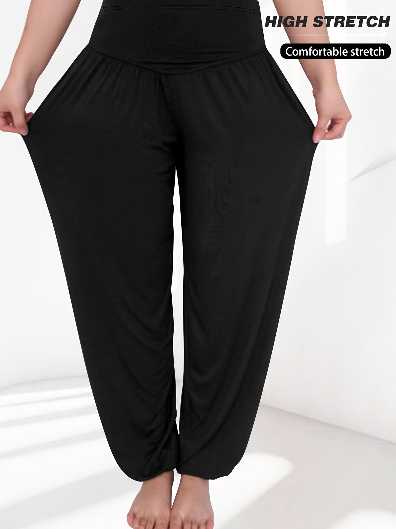 Plus Size High Waist Lantern Pants Stretchy Wide Leg Spring Summer Fall