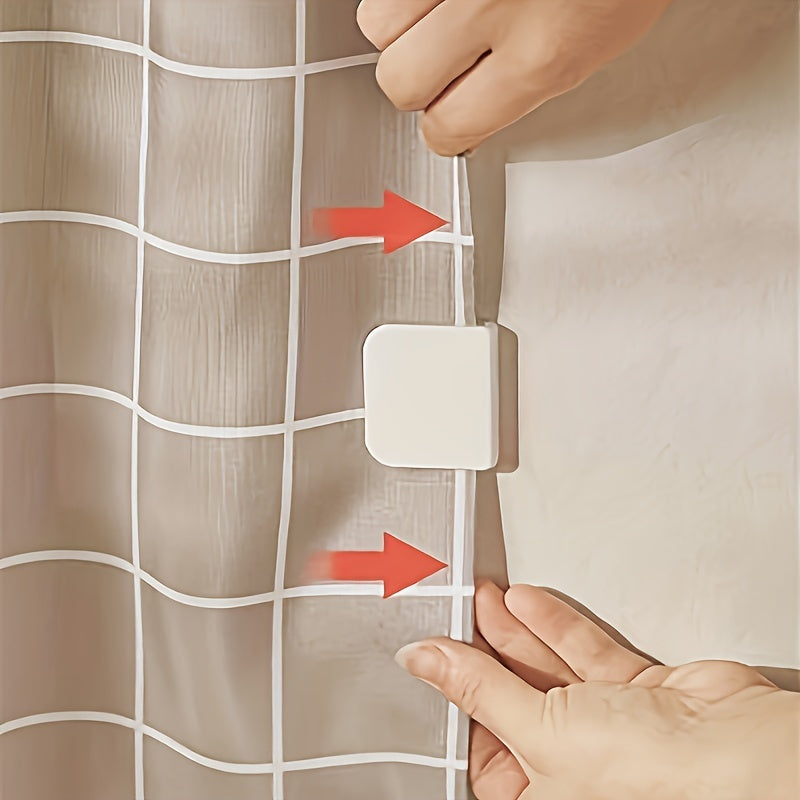 Self-Adhesive Shower Curtain Clips with Grid Pattern, Splash Prevention, Secure Hold