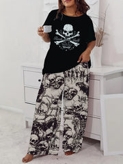 Women's Pajama Set Loose Short Sleeves Gothic Skull Print Nightwear