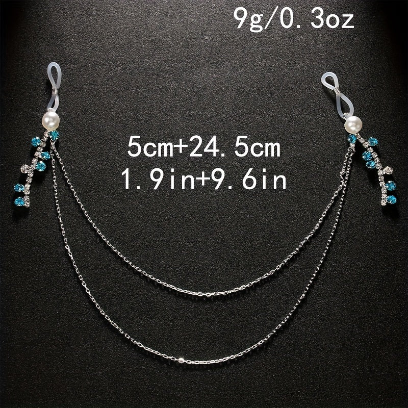 Элегантная синяя цепочка для тела с кисточками из страз и перламутровыми сосками для ночного клуба