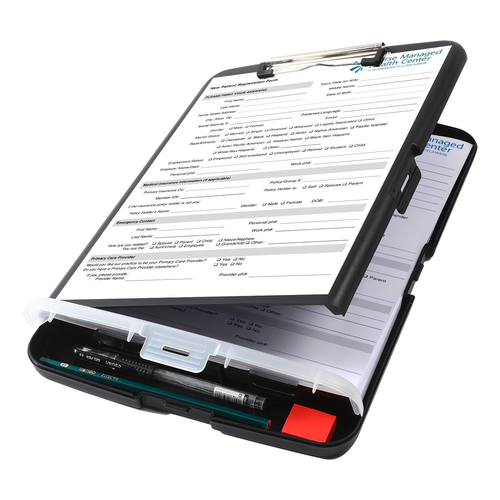 Large Capacity Nursing Clipboard with Storage and Pen Holder Heavy Duty Plastic Side Opening