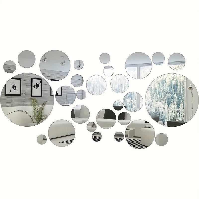 33-Piece 3D Acrylic Mirror Wall Decals Self-Adhesive Removable Waterproof for Living Room Bedroom