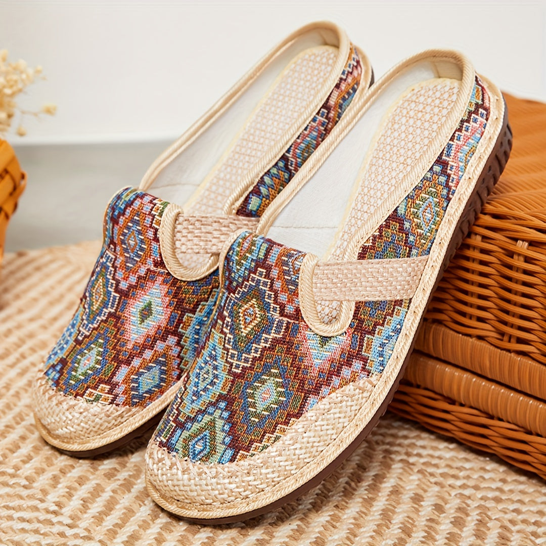 Women's Colorful Geometric Print Casual Slip-On Mules Lightweight Shoes