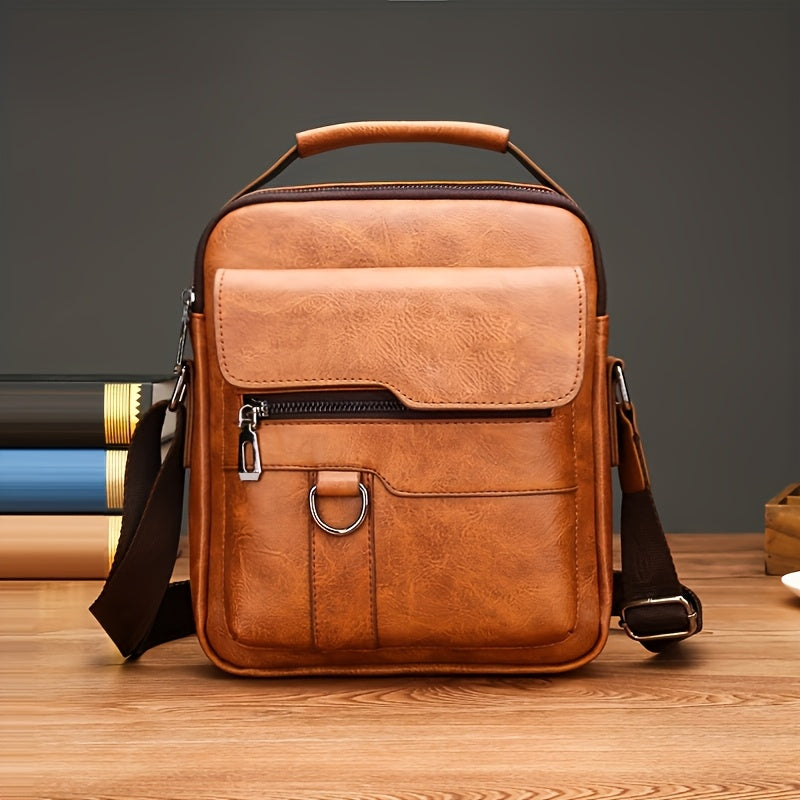 Men's Large Capacity Crossbody Bag with Adjustable Strap Multi-Pocket Durable Solid Color for Daily Commute and Travel