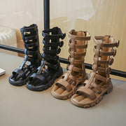 Девочки высокие сандалии на лето дышащие нескользящие с застежкой-молнией и вырезами