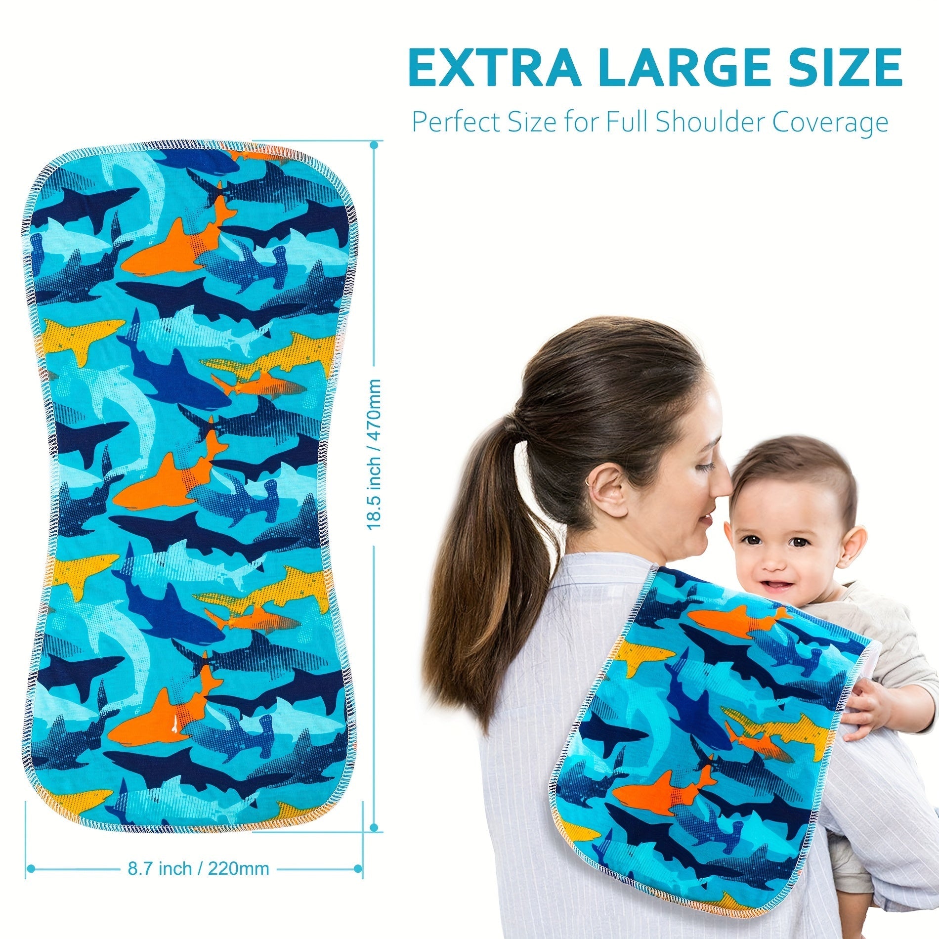 3 ta paxta burp matolari to'plami, bolalar uchun mo'ljallangan, qo'shimcha so'rish va yumshoqlik uchun. Yangi tug'ilgan chaqaloqlar uchun mukammal, bu katta o'lchamdagi matolar qusishni ushlab qolish va chaqaloqni toza saqlash uchun juda yaxshi.