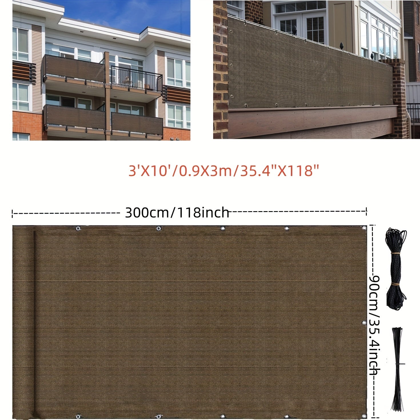 Outdoor Brown Plastic Mesh Privacy Screen for Balcony Shade and Wind Protection